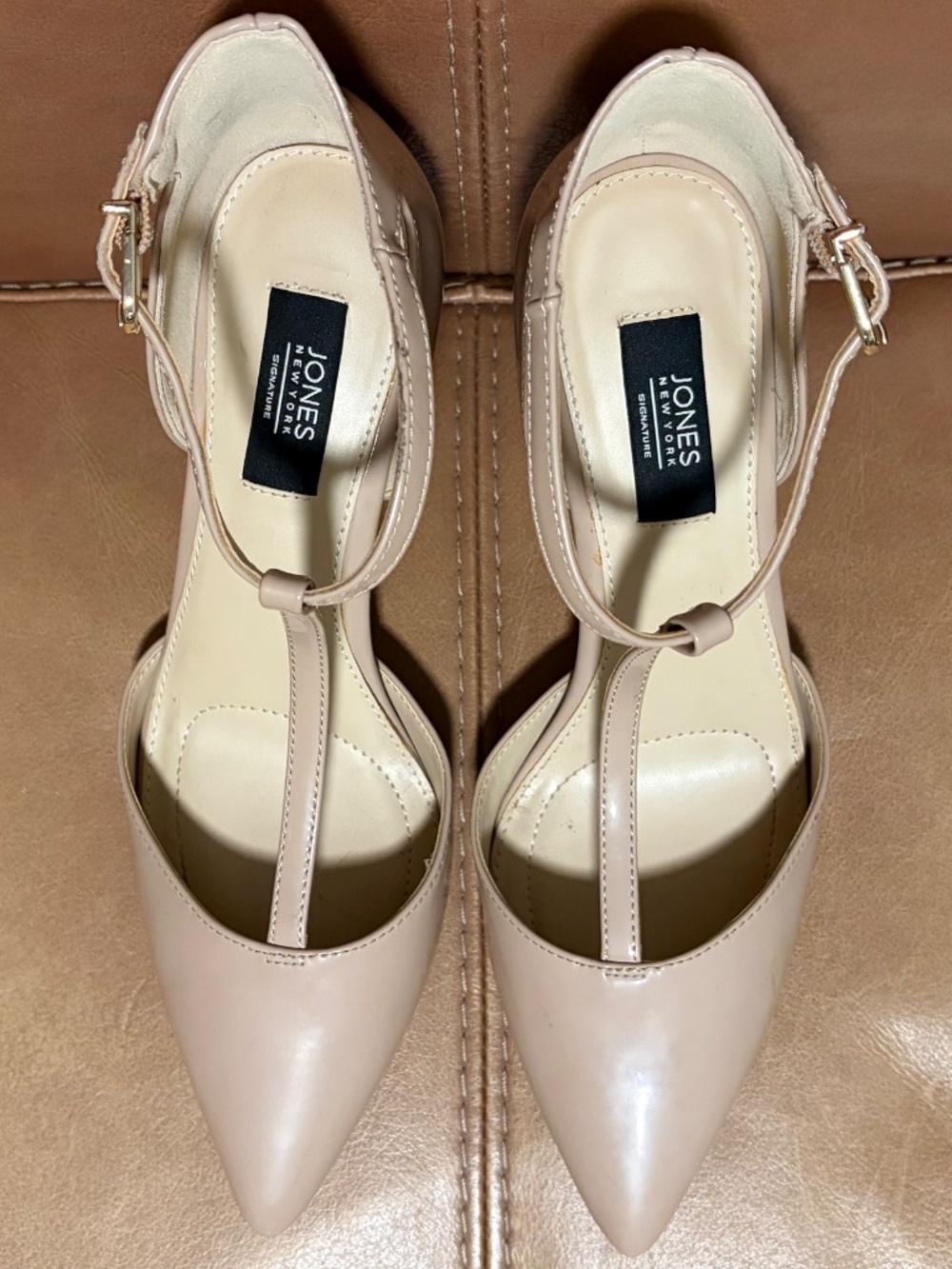 Jones New York Blush Demi T-Strap Patent Pump